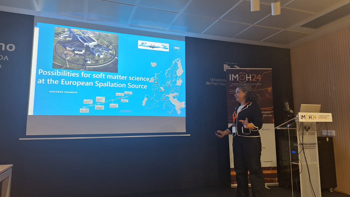 IMoHConference's tweet image. I was a pleasure to have Giovanna Fragneto, @essneutron science director as one of our plenary speakers at #IMOH2024. She presented the talk titled: “Possibilities for soft matter science at the European Spallation Source”. #NeutronScience #NeutronSources