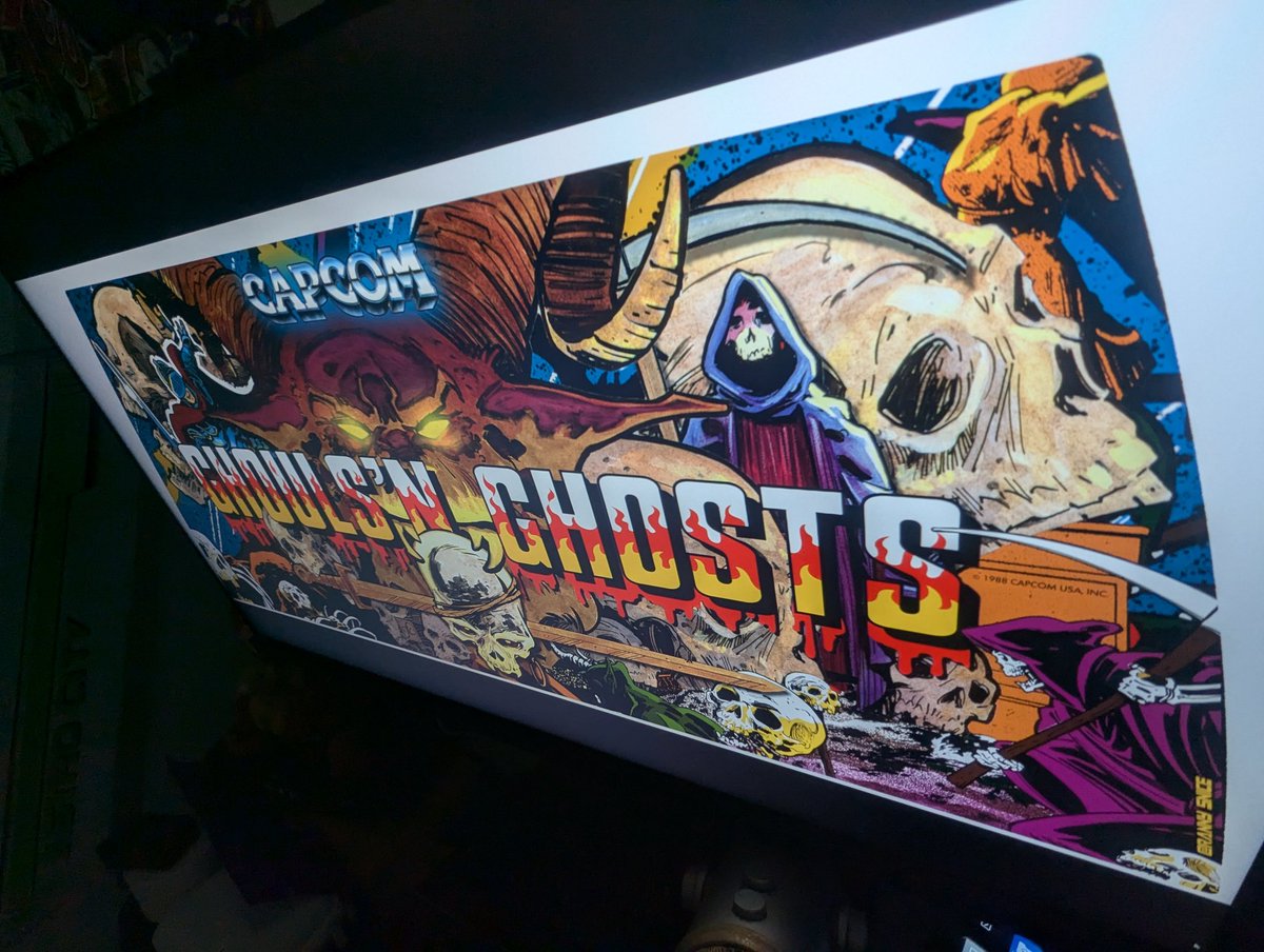 RannySnice's tweet photo. I want to thank @MrGamingRetro for his suggestion of darkening the background a little so that the "Ghouls' N Ghosts" logo stands out more prominently. I feel like this is what it needed and I am calling this done! #Sega #CandyCab #BlastCity #VersusCity #NetCity #Capcom #Arcade https://t.co/a4Mq0nwukM