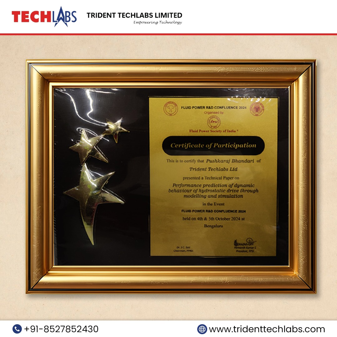 TechlabsTrident's tweet image. 🎉 Celebrating innovation! Kudos to Mr. Pushkaraj Bhandari for presenting his paper on Hydrostatic Drive Modeling at #FPSI Fluid Power R&amp;amp;D Confluence 2024! A proud moment for Trident Techlabs as we push the boundaries of #Engineering &amp;amp; #Simulation. 👏 #InnovationInEngineering