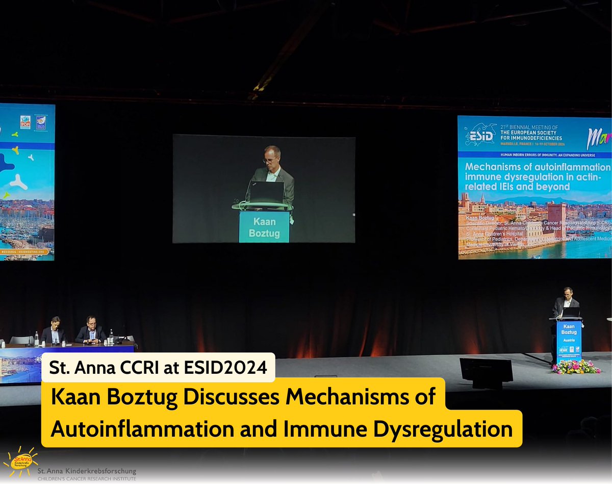 Yesterday, <a href="/KaanBoztug/">Kaan Boztug</a> presented at the plenary session at #ESID2024, sharing insights on the mechanisms of autoinflammation and immune dysregulation in actin-related IEIs! Additionally, Artem Kalinichenko presented his poster on a CRISPR screen on lymphocyte exocytosis pathways.