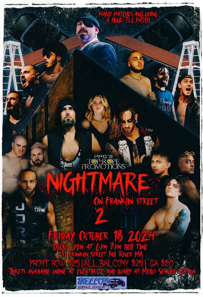 Tonight at the Fall River PAL Hall, TRP presents: NIGHTMARE ON FRANKLIN STREET 2!
8 HUGE matches plus a TLC 6 man tag team match! 
🎟️ are still available:
eventbrite.com/e/nightmare-on…