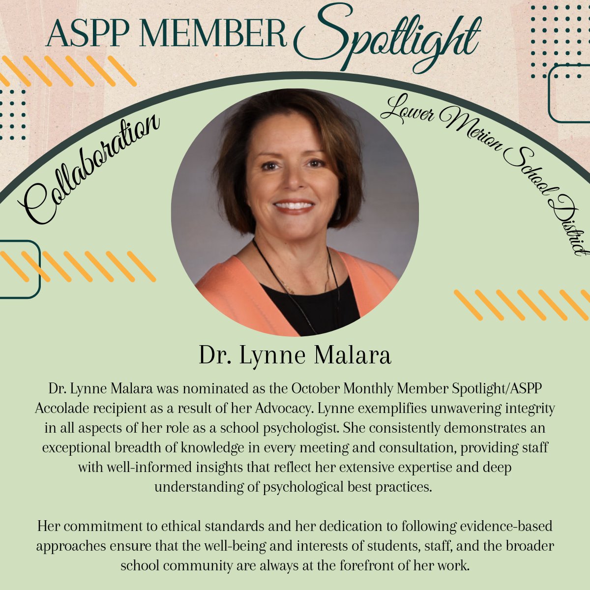 Congratulations, Dr. Lynne Malara!!!Lynne champions the vital role of school psychologists in creating inclusive, supportive learning spaces. She inspires her team with professionalism, fairness, and advocacy for systemic change, benefiting both students and educators.