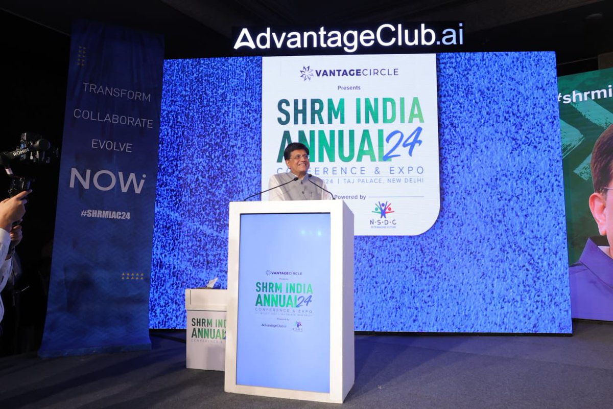 As the voice of innovation and progress, Piyush Goyal graces the stage at #SHRMIAC2024!  Join us as he shares visionary insights on transforming India's future through leadership and policy.