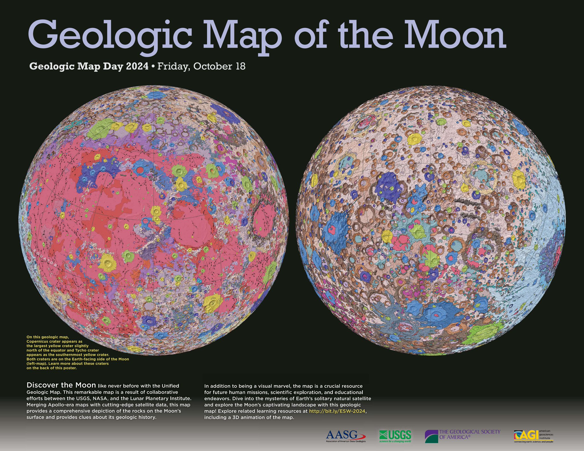 Detailed Moon Map Both Sides The Reverse Side Of The Moon. Full Moon