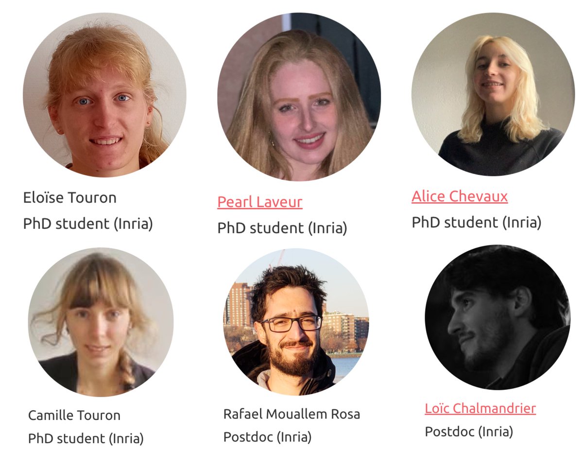 Say hi to the new <a href="/InriaStatify/">Statify</a> members <a href="/inria_grenoble/">Centre Inria de l'Université Grenoble Alpes</a>: 
Alice Chevaux, Pearl Laveur, Camille and Eloïse Touron, Antoine Franchini (PhD students)
Rafael Mouallem Rosa, Loïc Chalmandrier (postdoc) 👋
team.inria.fr/statify/member…
1/3