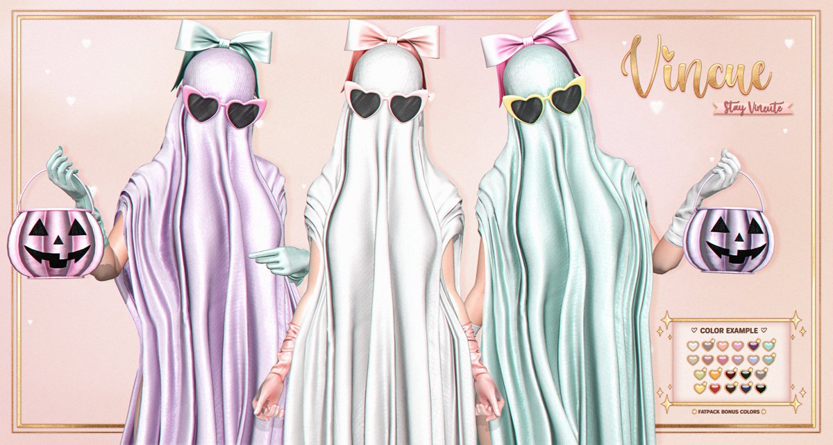 Second part of this Halloween collection is already updated and available @ equal10.

maps.secondlife.com/secondlife/equ…

♡ Bedsheet Ghostie is rigged for: Legacy / eBody Reborn.
♡ More info: flic.kr/p/2qou8uP

#Vincue #SecondLife #StayVincute