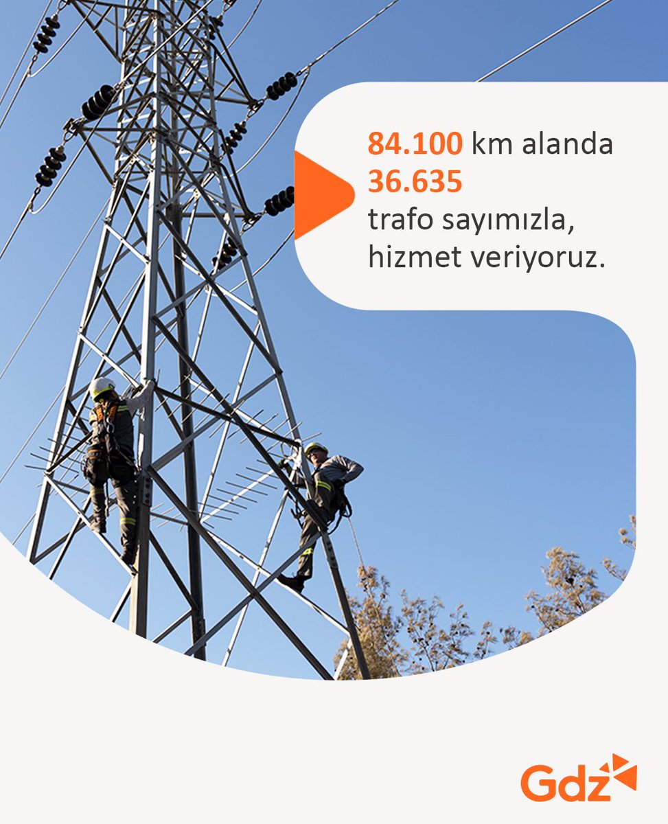 gdzelektrik's tweet photo. İzmir ve Manisa illerimizde 84.100 km dağıtım alanımız ve 36.635 ‘e ulaşan trafo sayımızla kesintisiz elektrik dağıtımı sağlıyoruz.

#GdzElektrik #İzmir #Manisa https://t.co/iuwsAqsySj
