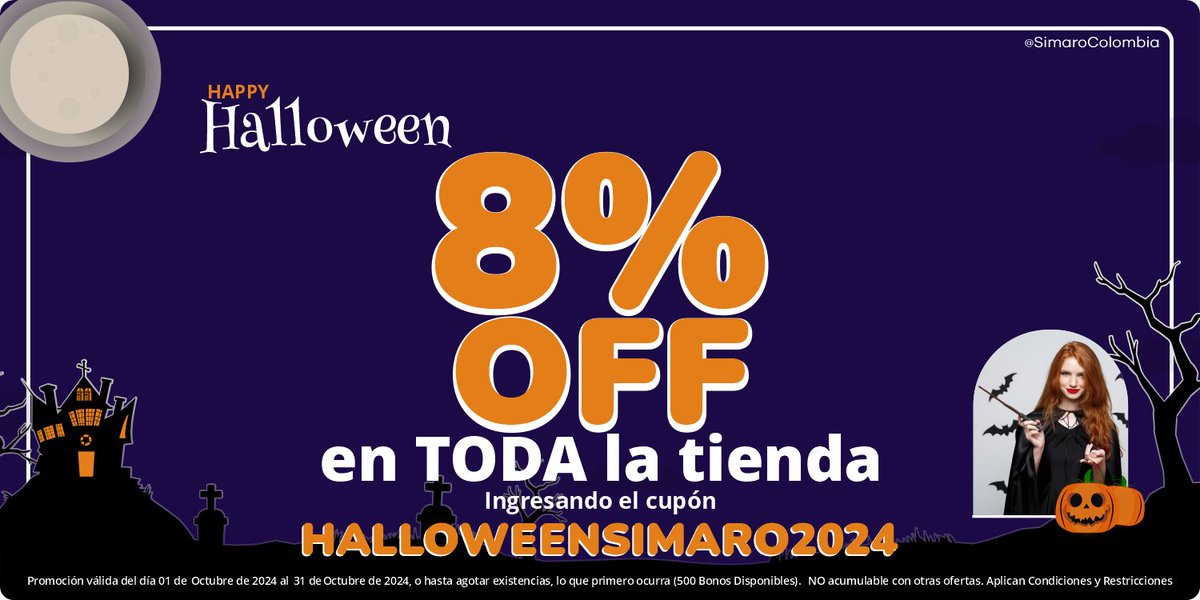 SimaroColombia's tweet photo. Seguimos en el Mes de #Halloween y los #Dulces 🎃 👻🍬🍫👉🏻 https://t.co/sKh5HgNvcV 8% OFF en TODO #HalloweenParty #Trickortreat #HappyHalloween #TuCasilleroSimaro #Envío #FreeShipping #October #Pumpkin #HalloweenCostumes #Party #HalloweenSimaro #Promo #Novedades #FelizViernes https://t.co/Fleb0pFPZg