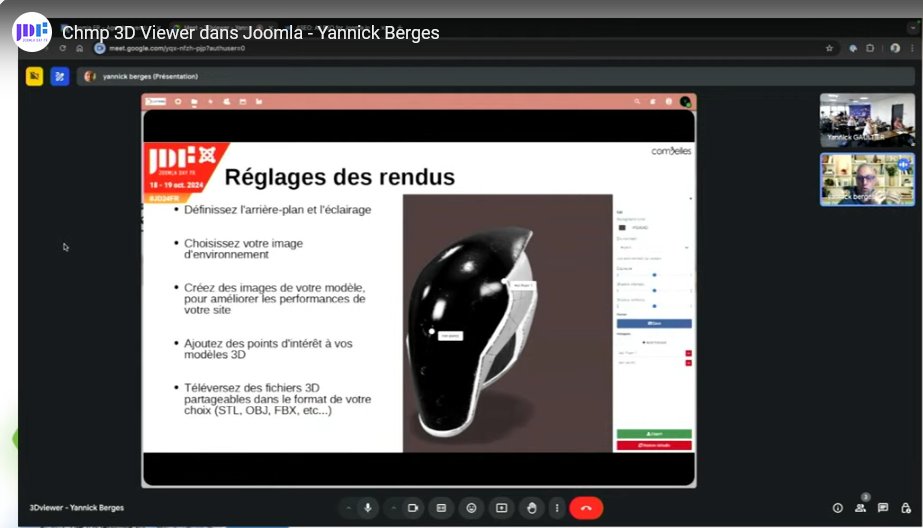 <a href="/BergesYannick/">Berges Yannick</a> présente en ce moment un plugin de visualisation de fichiers 3D dans #Joomla pour le #JD24FR sur joomladay.fr/live/
