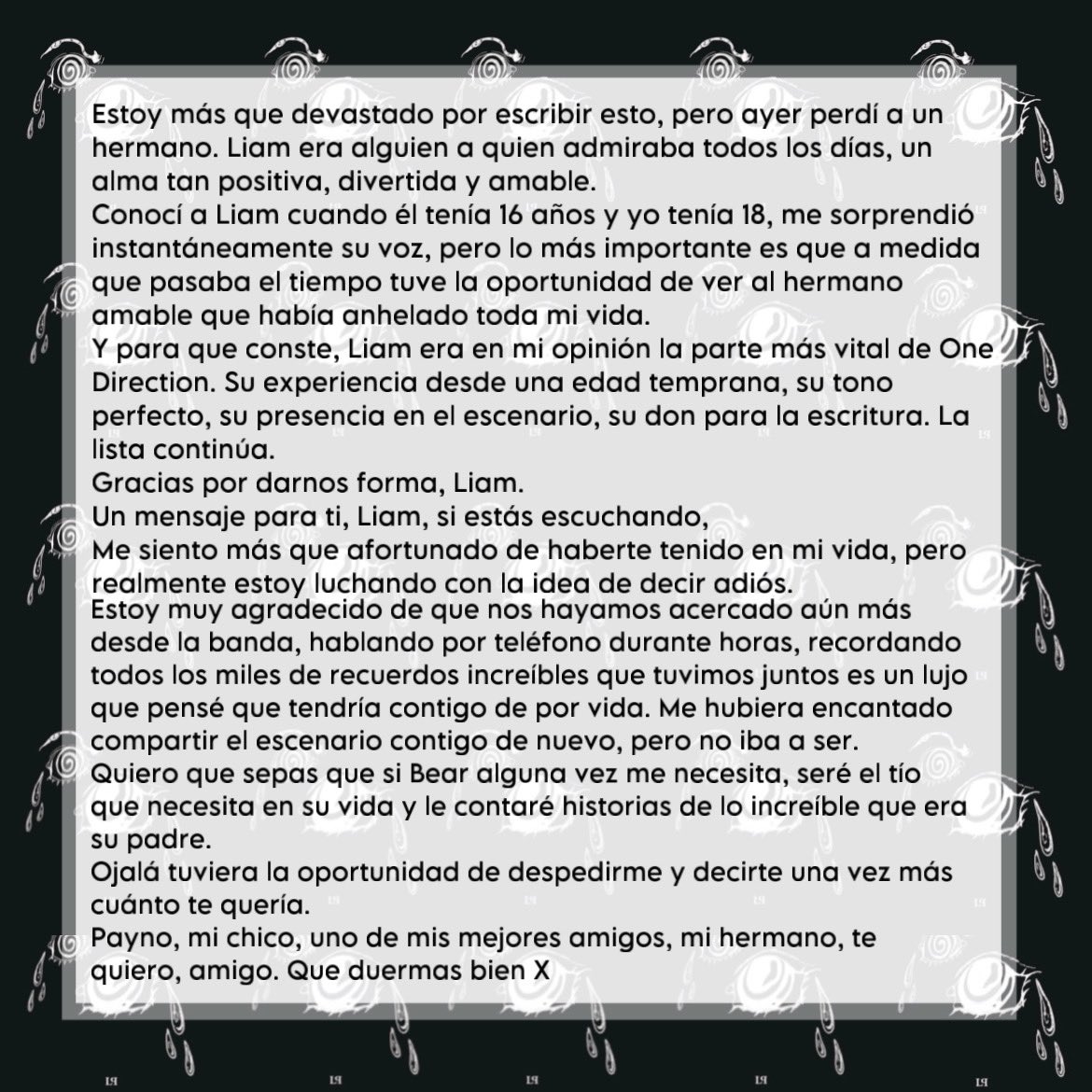 LPaynePeru's tweet photo. 🤍 Hilo de los mensajes que hicieron Louis, Zayn, Harry y Niall rindiéndole homenaje a Liam 

[Traducidos] https://t.co/8SrTTH29Df