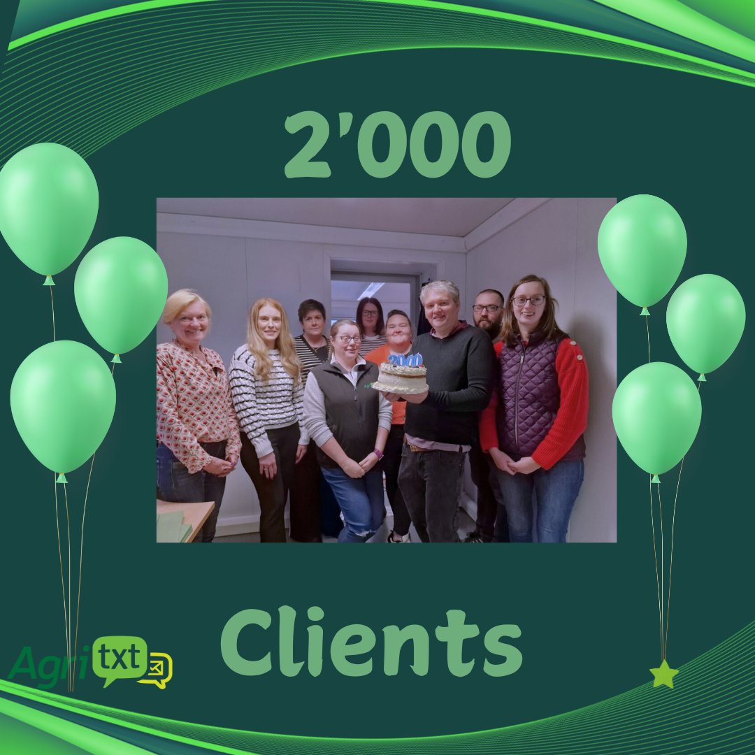 We have reached client 2'000 here at <a href="/AgriTxt/">Agritxt</a> .
This wouldn't have been possible without the hard work and dedication of our amazing staff.
We would like to thank you the clients for putting your trust in us.
🎉Here's to the next 2'000🎉