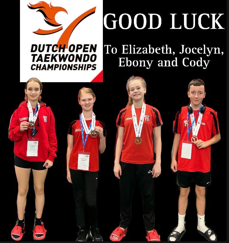Good luck to our team competing this weekend at the Dutch Open 🇳🇱 

Elizabeth Jocelyn Ebony &amp; Cody 

<a href="/BritTaekwondo/">British Taekwondo</a> <a href="/GBTaekwondo/">GB Taekwondo 🇬🇧</a> <a href="/GBTKDTalent/">GBTKDTalent</a>
