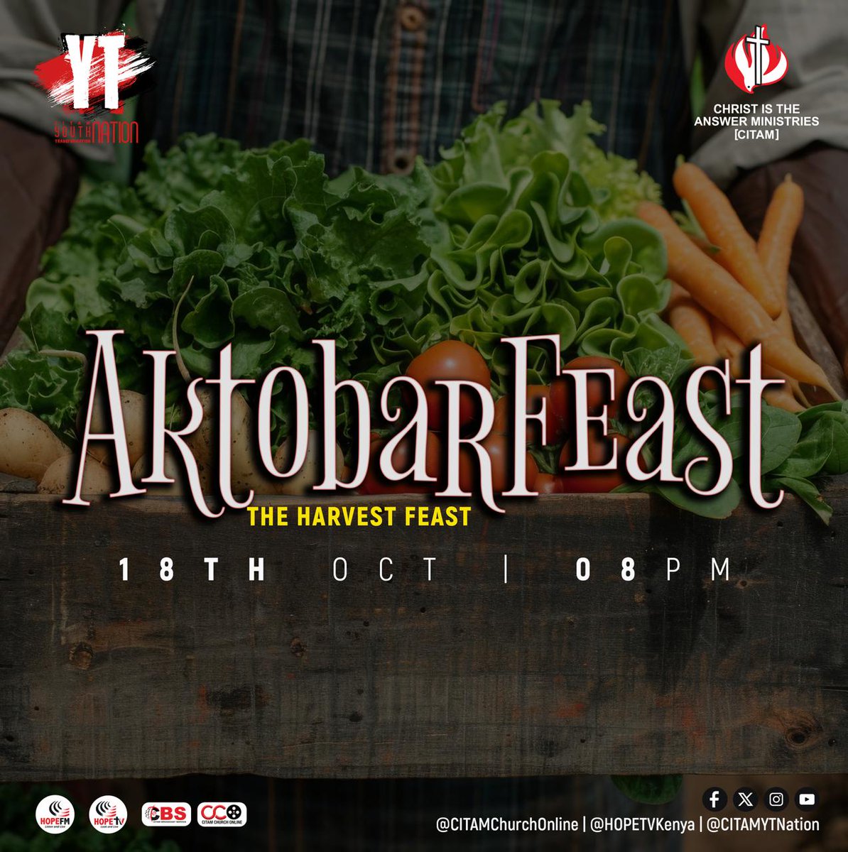 This week, we continue with #aktobarfeast as we look at the feast of first fruits and the pentecost.
Tune in at 8:00 pm on our youtube channel or on hope tv.
#citamchurchonline
#citamytnation