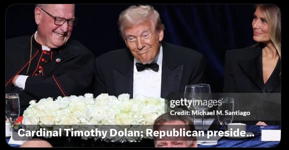 If you need any more evidence that the Catholic Church will gleefully overlook sex crimes to obtain political power over Americans, here’s Cardinal Dolan, hanging out with Jeffrey Epstein’s pal, and adjudicated rapist, Donald Trump.