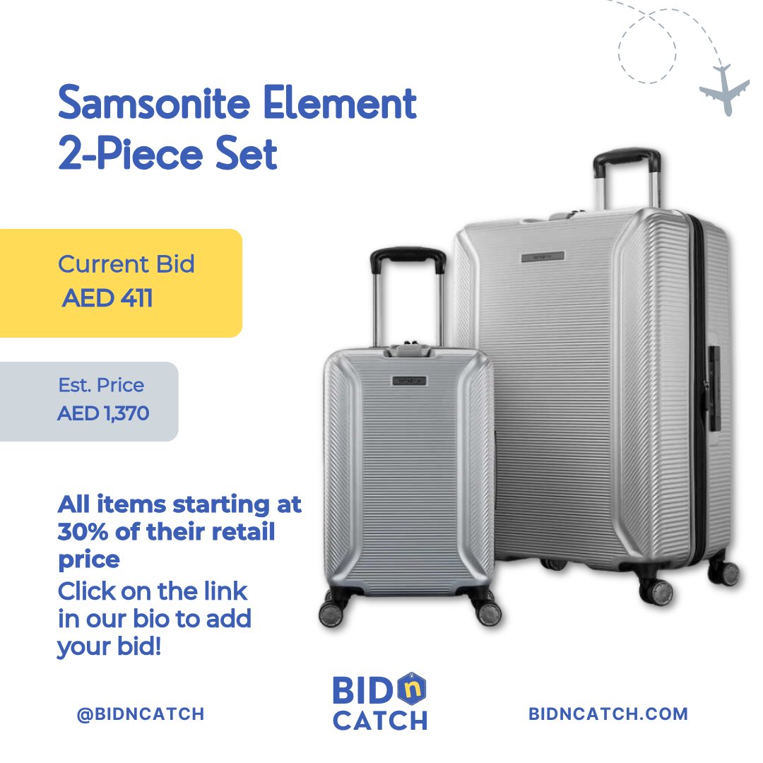 bidncatch's tweet image. Win Big, Travel in Style!
Place your bid on Samsonite Travel Bags🧳 

#BidNCatch #samsonite #luggage #auction #bidding #online #uae #unitedarabemirates