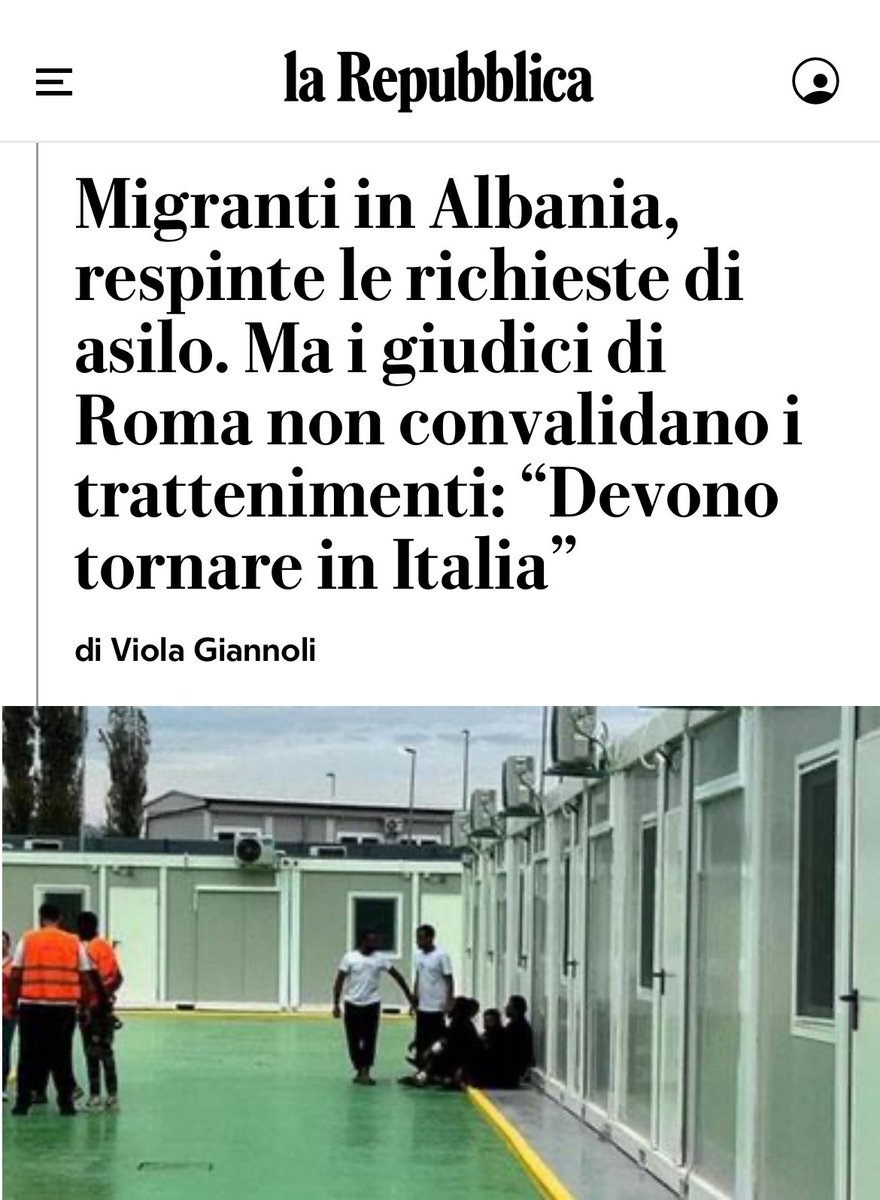 Ieri 4 #migranti su 16 sono rientrati dall’Albania perché non idonei e vulnerabili. Oggi il Tribunale di Roma non convalida il trattenimento degli altri 12. Accecata dalla propaganda, questa destra disumana sull’immigrazione colleziona solo fallimenti