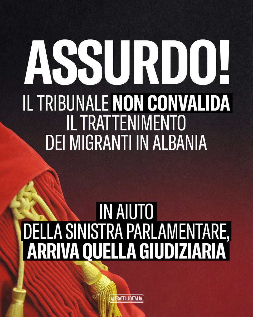 FratellidItalia's tweet photo. Alcuni magistrati politicizzati hanno deciso che non esistono Paesi sicuri di provenienza: impossibile trattenere chi entra illegalmente, vietato rimpatriare i clandestini. 

Vorrebbero abolire i confini dell’Italia, non lo permetteremo. https://t.co/2DXAFQivwF