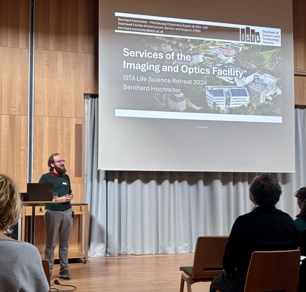 During the <a href="/ISTAustria/">ISTAustria</a> life science retreat (LSR),  Bernhard Hochreiter presented the recent developments of our Imaging &amp; Optics Facility services. Marco Dalla Vecchia presented a poster with our Image Analysis Services.