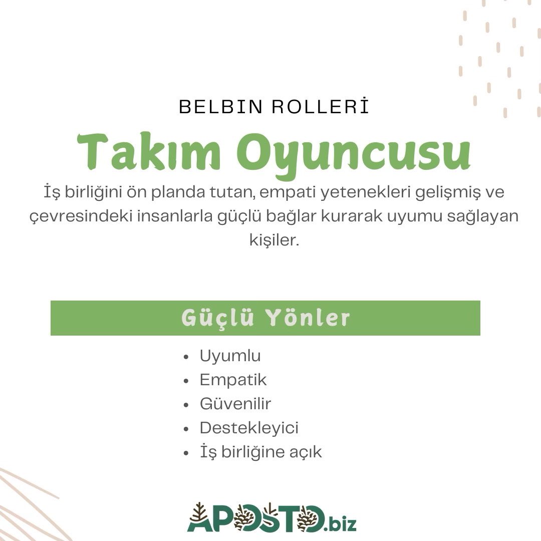 Aposto_biz's tweet photo. Siz hangisisiniz?
TAKIM OYUNCUSU:
İş birliğini ön planda tutan, empati yetenekleri gelişmiş ve çevresindeki insanlarla güçlü bağlar kurarak uyumu sağlayan kişiler.
Takım Oyuncusu deyince aklınıza kimler geliyor❓
#belbin #belbinrolleri #takimoyuncusu #teamworker #hergünbirrol https://t.co/1zIdFE6Hpd
