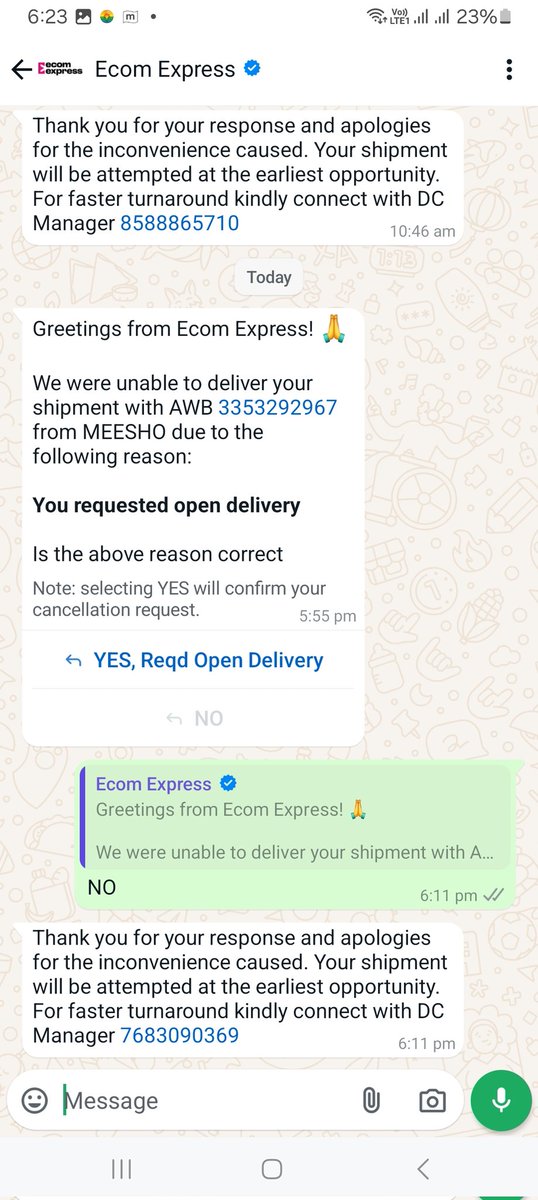 PavanKumarGupt7's tweet photo. Hi Team, Is this your delivery service? Your delivery agent returning delivery packet with false reasons and without connecting to customer. When I'm calling him back nither delivery guy nor your DC manager picking the call. @Meesho_Official @meesho_support https://t.co/Axg8qHFGHW
