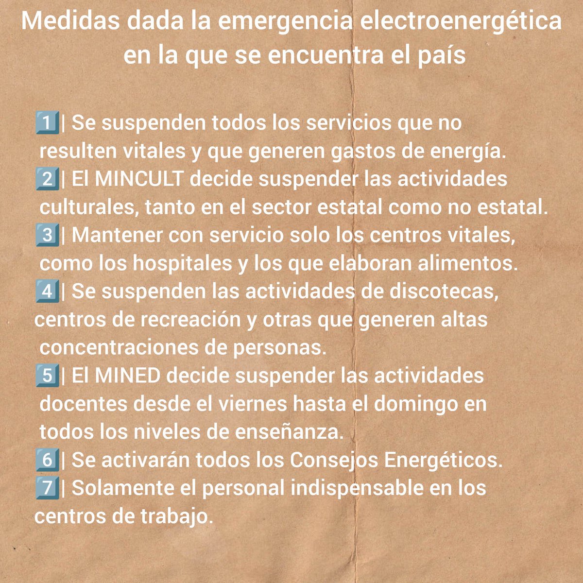 ⛽ Unión Eléctrica UNE  | Medidas dada la emergencia electro energética en la que se encuentra el país:
