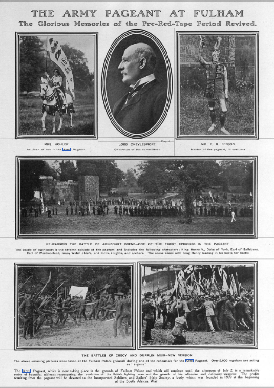 Chance4321's tweet photo. Patriotism and no expense was spared. Of minor note. Joan of Arc was played by Mrs. Henry Hohler, who got thrown from her horse. She was the daughter of Sir George Wombell, who got thrown from his horse in the Charge of The Light Brigade  2/2. https://t.co/W8oGoFBeia