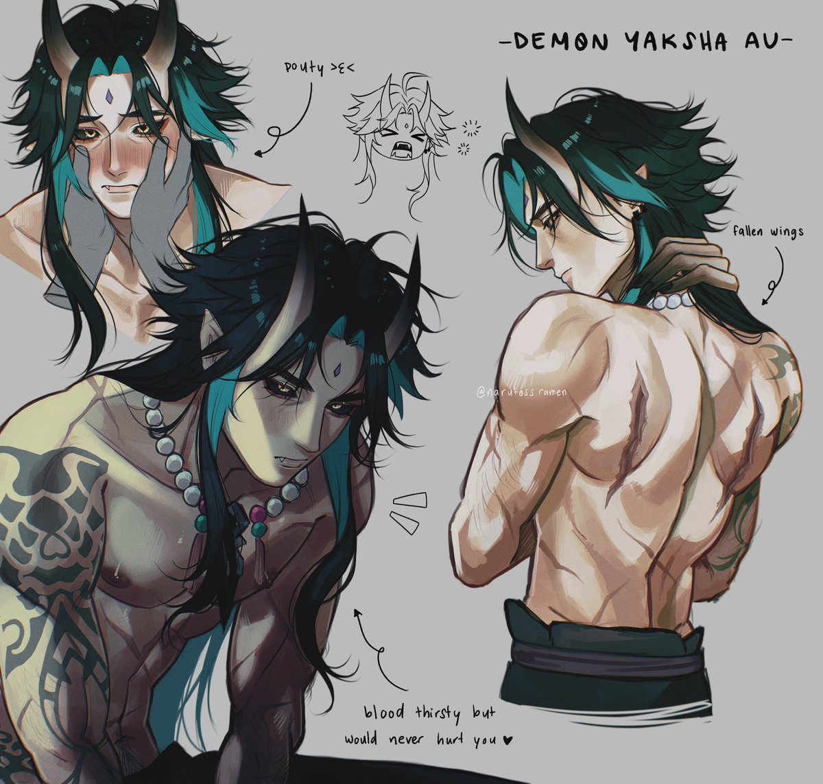 xiaomeowy's tweet photo. i present to you my demon yaksha au… :3 #xiao #genshin #genshinimpact https://t.co/v1G64TjL85
