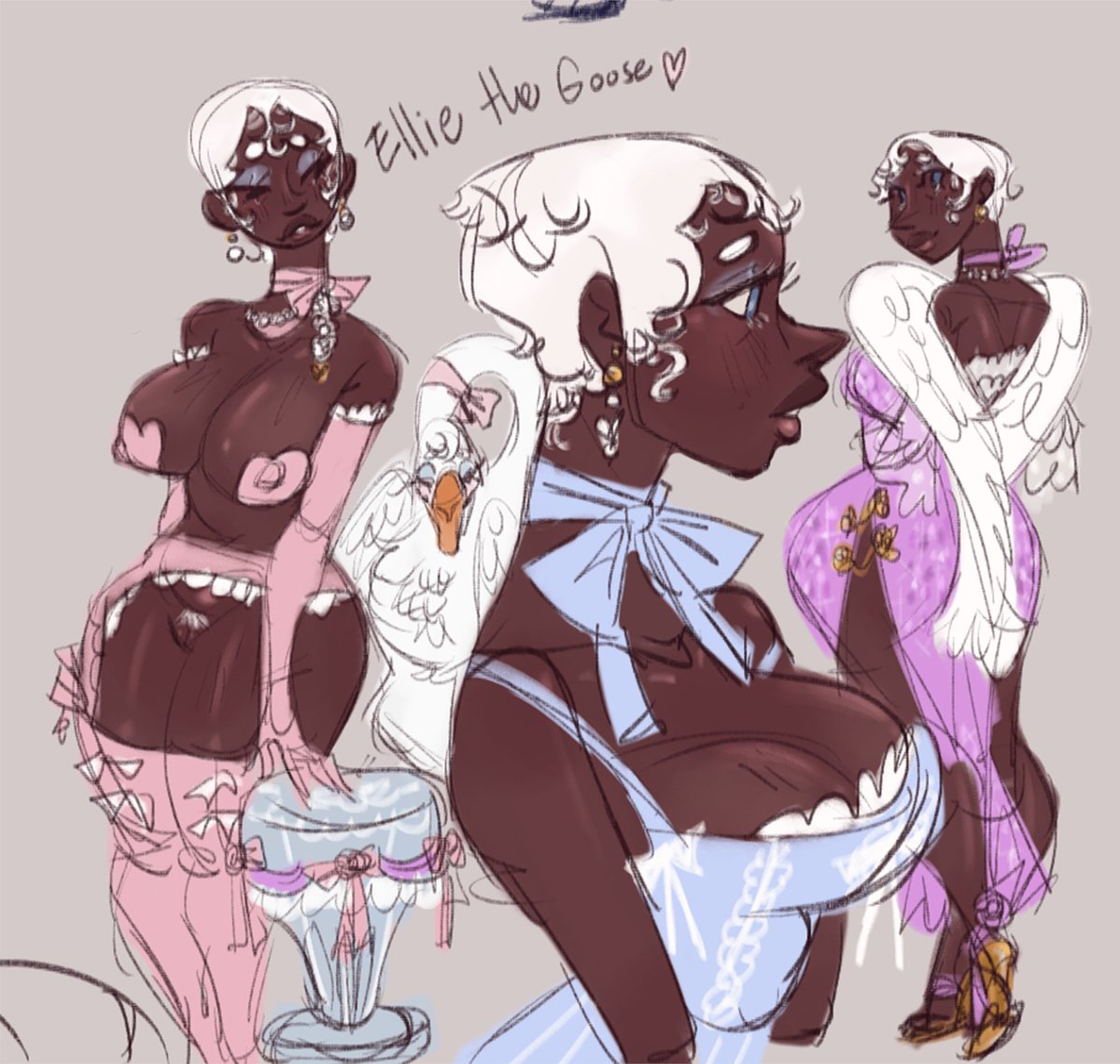 Ellie the goose lady I missed her and did a quick sketch with color 🎀💗🪿