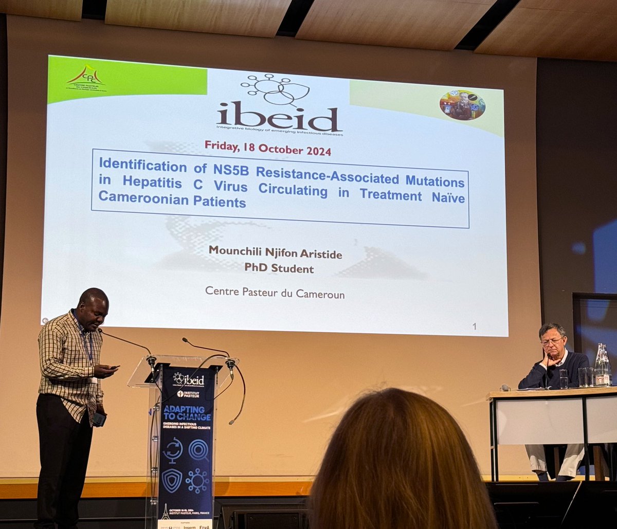 Labex IBEID (@ibeidlabex) on Twitter photo Aristide Mounchili Njifon is one of our Travel Grantees and is now presenting his work on the identification of NS5B resistance-associated mutations in #hepatitis C #virus in treatment naïve Cameroonian patients.
#science #infectiousdiseases
<a href="/CentrePasteur/">Centre Pasteur du Cameroun</a> <a href="/PasteurNetwork/">Pasteur Network</a> Aristide Mounchili Njifon is one of our Travel Grantees and is now presenting his work on the identification of NS5B resistance-associated mutations in #hepatitis C #virus in treatment naïve Cameroonian patients.
#science #infectiousdiseases
<a href="/CentrePasteur/">Centre Pasteur du Cameroun</a> <a href="/PasteurNetwork/">Pasteur Network</a>