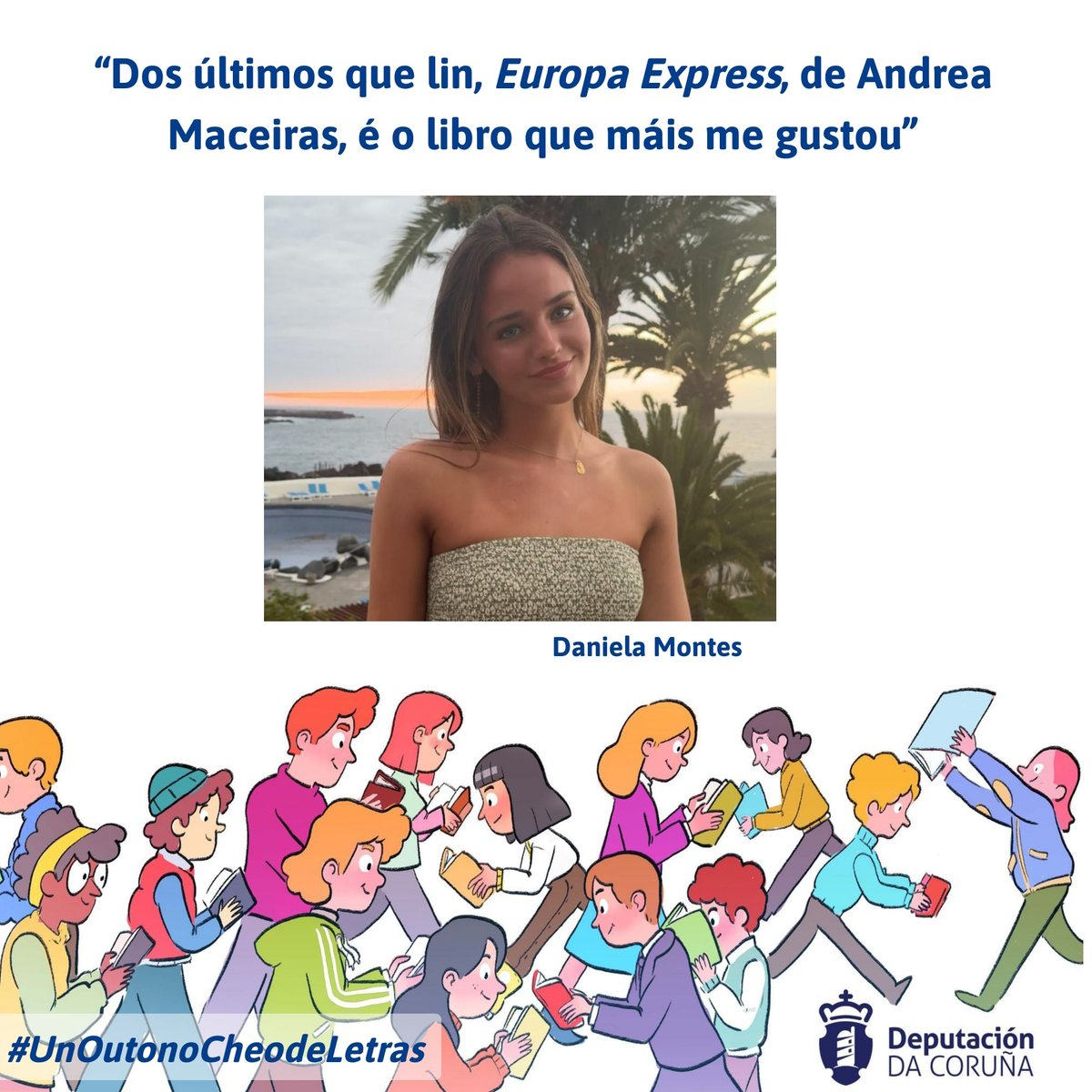 Deputación da Coruña (@depucoruna) on Twitter photo 🍂🗣️ Hoxe convidamos a falar para #UnOutonoCheodeLetras a Daniela Montes, gañadora do certame Quero Cantar da <a href="/Depucoruna/">Deputación da Coruña</a> en categoría xuvenil na edición 2024. 📚🍂
👉 i.gal/A5xmO 🍂🗣️ Hoxe convidamos a falar para #UnOutonoCheodeLetras a Daniela Montes, gañadora do certame Quero Cantar da <a href="/Depucoruna/">Deputación da Coruña</a> en categoría xuvenil na edición 2024. 📚🍂
👉 i.gal/A5xmO