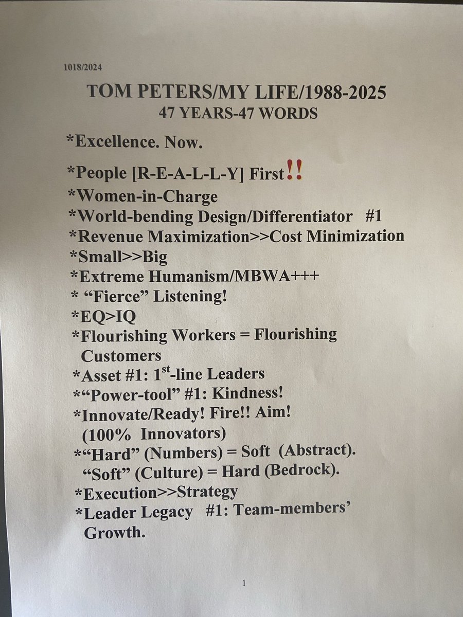 tom_peters's tweet photo. 47 years. 47 words. Q.E.D. https://t.co/f3aaJI3Uwl