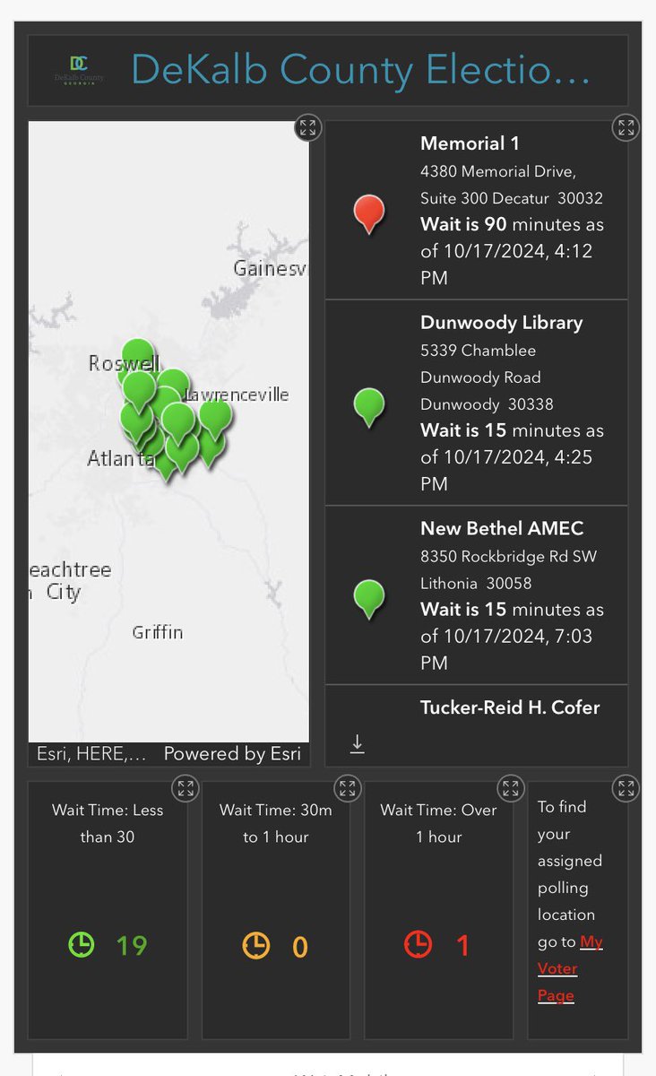 Thanks <a href="/ItsInDeKalb/">DeKalb County, GA</a> for the handy wait times dashboard! #earlyvoting