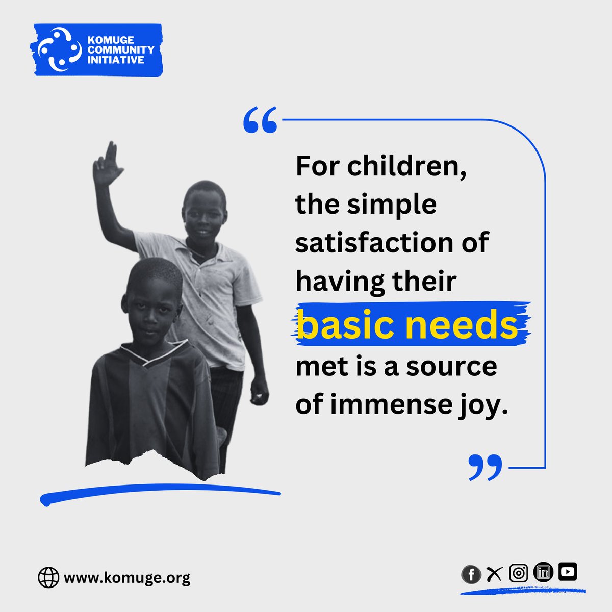 KomugeUG's tweet photo. It's a simple truth: when children's #basicneeds are met, they can experience the pure joy of childhood.
Imagine the joy of a child:
*Laughing as they play with friends in a safe environment.
*Feeling energized after a nutritious meal. https://t.co/sqlS9YCFMj