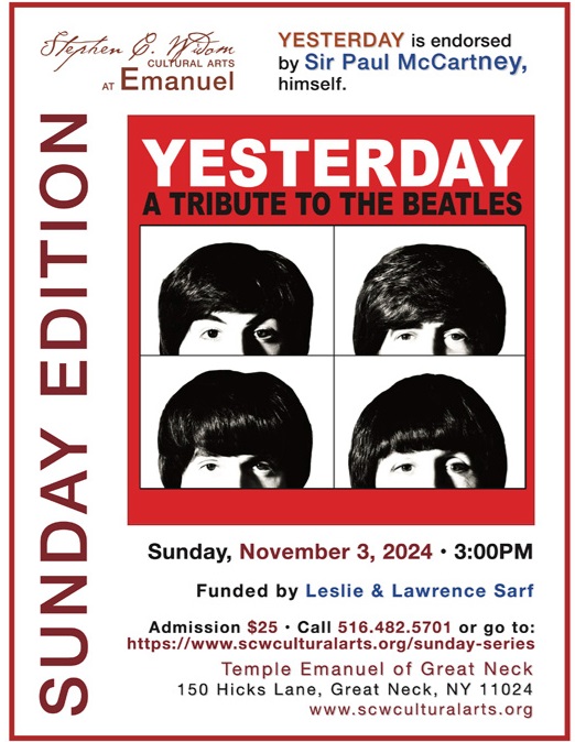 SCWCulturalArts's tweet photo. 📌Dont Miss Our Upcoming Event!
“Yesterday” — A Tribute to the Beatles, on Sunday, Nov. 3rd (2024) at 3:00 p.m.
​
For tickets or more information please visit:
https://t.co/rHUvzkC0lf https://t.co/1tX9i4ZMcZ