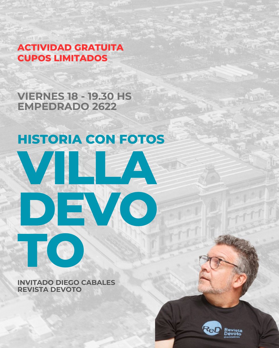 Ya tenés programa para esta tarde noche. Actividad  abierta y gratuita. Historia de Villa Devoto con fotos y relatos míos, Diego Cabales, presencial. @irrompiblesc11  19.30 hs 📍 Empedrado 2622, La Paternal
