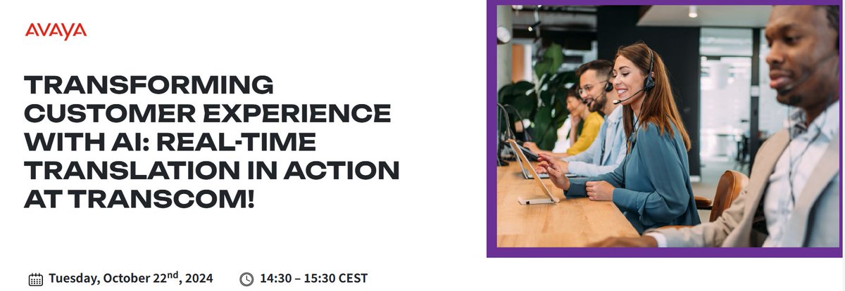 📌*Customer Testimonial: Webinar <a href="/Avaya/">Avaya</a> * 📌

✅Partecipa al nostro webinar per scoprire come Transcom sta trasformando i #contactcenter grazie alla #traduzione #AI in tempo reale! 
<a href="/sabiogroup/">Sabio</a> 

👉 Registrati gratuitamente qui: bit.ly/3MWGRx2

#ExperiencesThatMatter