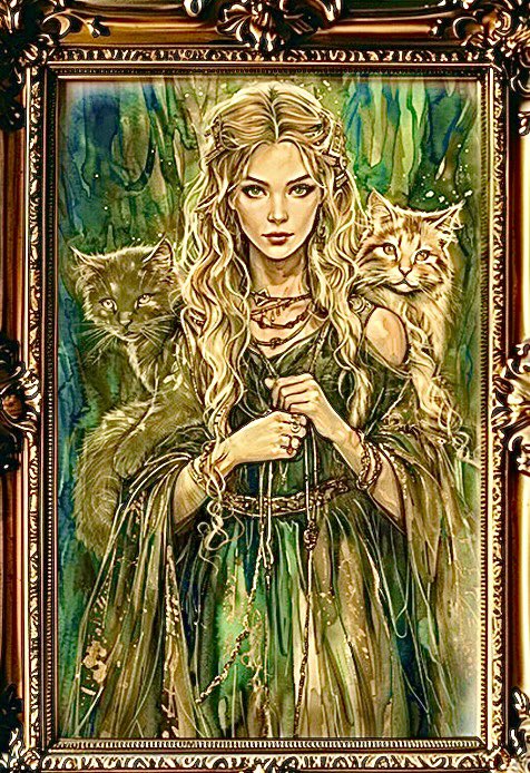ScorpioLisaM's tweet photo. #HappyFreyasDay #FridayIsFreyasDay #GoddessOfCats #HailFreya #Freya #WomenEmpowerment Art by RossDigitalArt. https://t.co/nu8dQIXxvj