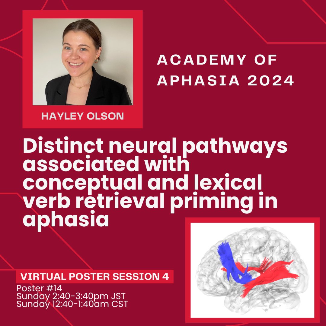 HaleyDresang's tweet photo. Hey #AOA2024! Stop by #NeuroLAND PhD student, Hayley Olson’s, virtual poster on Sunday. See below for details! Unfortunately I won't be attending this year, so please introduce yourself and see some of our latest work with @FangChengYeh @UWMadisonCSD. #aphasia #DSI #neuroscience https://t.co/USpg249DjZ