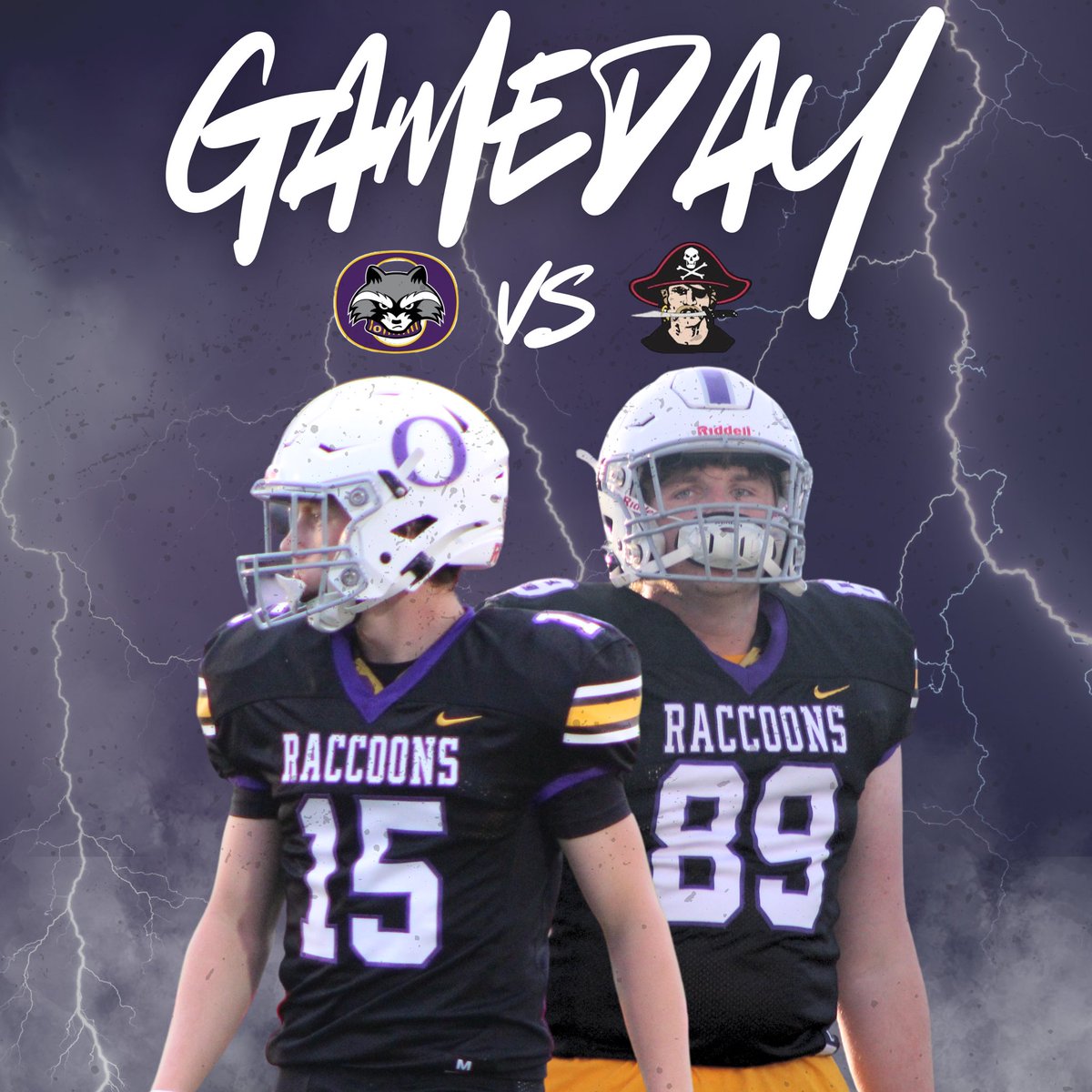 raccoonfootball's tweet photo. IT’S GAMEDAY!  Come out to Pewaukee tonight to cheer on the Raccoons as we face the Pewaukee Pirates in our regular season finale.  LET’S GO OCON! 🏈💜💛 https://t.co/CR4SgyB55b