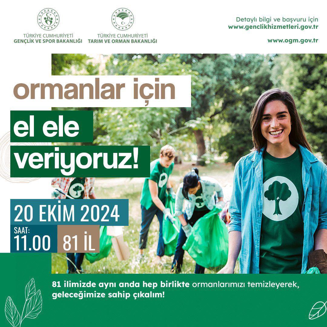 Gençlik ve Spor Bakanlığımızın koordinasyonunda, Tarım ve Orman Bakanlığı iş birliğiyle 81 ilde eş zamanlı olarak gerçekleştirilecek büyük orman temizliğinde bir araya geliyoruz.

🗓️ 20 Ekim 2024 Pazar
⏰ Saat 11.00
📍Ardahan Çamlıçatak Ormanı