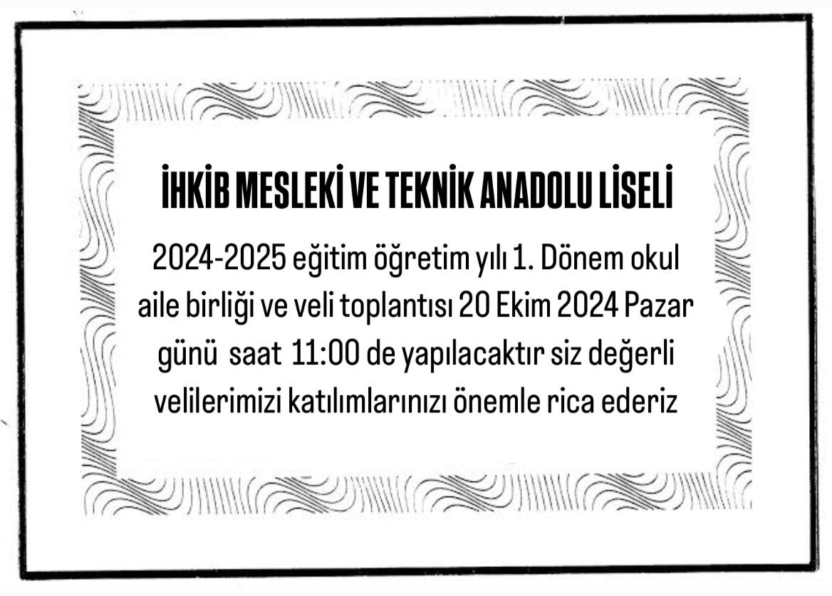 ihkibkagithane's tweet photo. 2024-2025 Eğitim Öğretim Yılı 1. Dönem Veli ve Okul aile birliği toplantısı.
@kagithane_mem @MustafaHosyigit @m_gunyuz https://t.co/7BJQTNcmc8