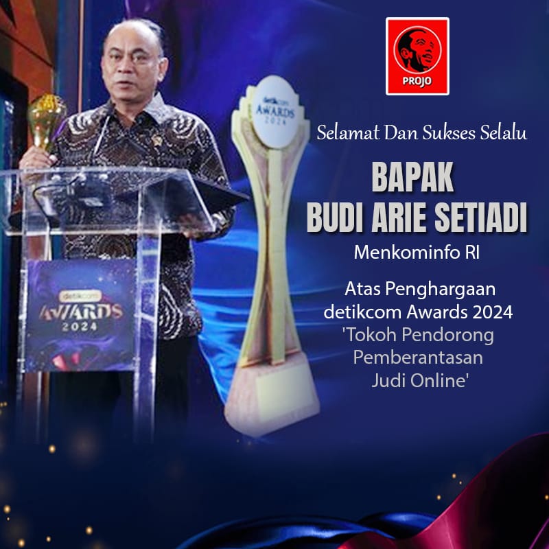 Selamat dan Sukses untuk Menkominfo Budi Arie yang dinobatkan sebagai Tokoh Pendorong Pemberantasan Judi Online" dalam penghargaan Detikcom Awards 2024.
Libas judol sampai ke akarnya

#BisaSekarang #JudolPenindas
Bu Retno Indah G semeru malaysia dots Presiden AFC esemka