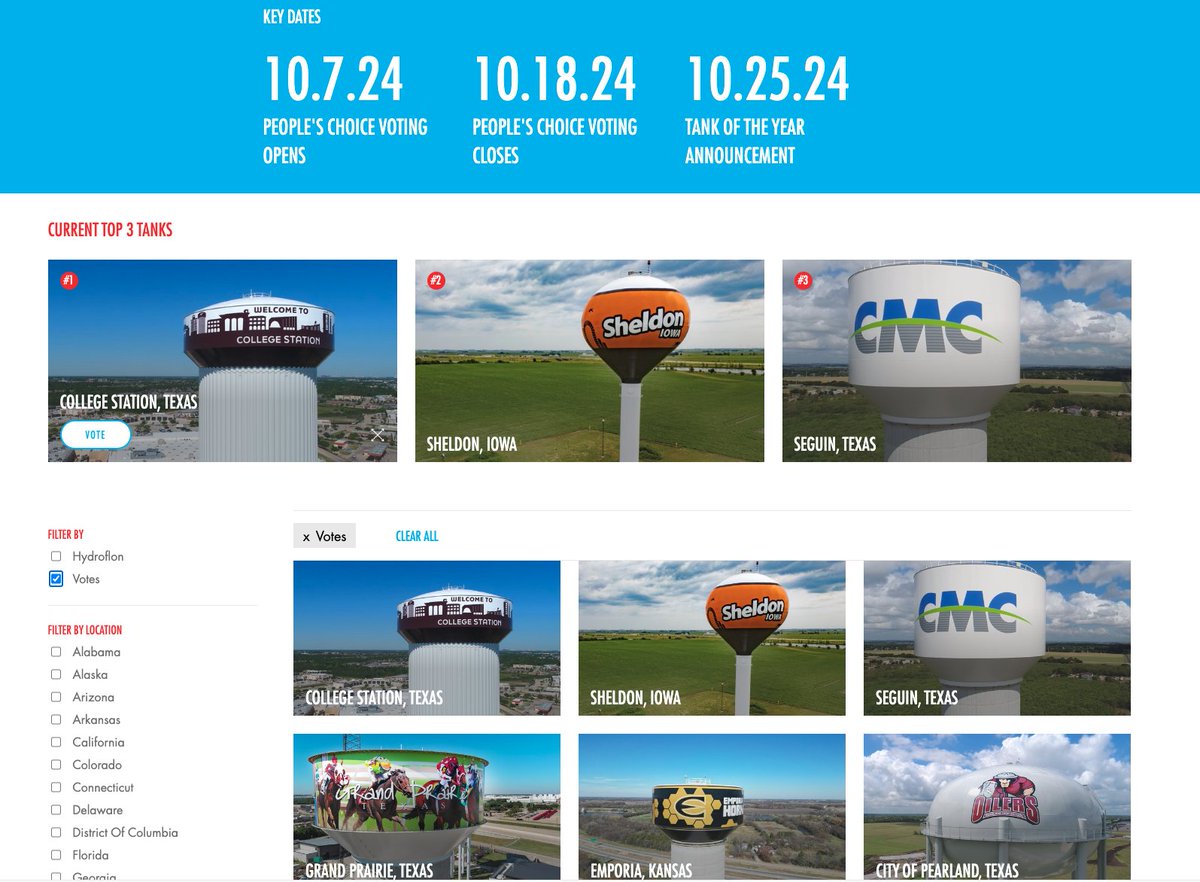 🚨 Tank of the Year Update! 🚨
Right now, the top two tanks in People’s Choice voting are separated by only 84 votes! With over 13,300 votes already cast, every vote counts. ⏳
Have you voted yet? Support your favorite water tank before 5pm central 

Vote: tankoftheyear.com