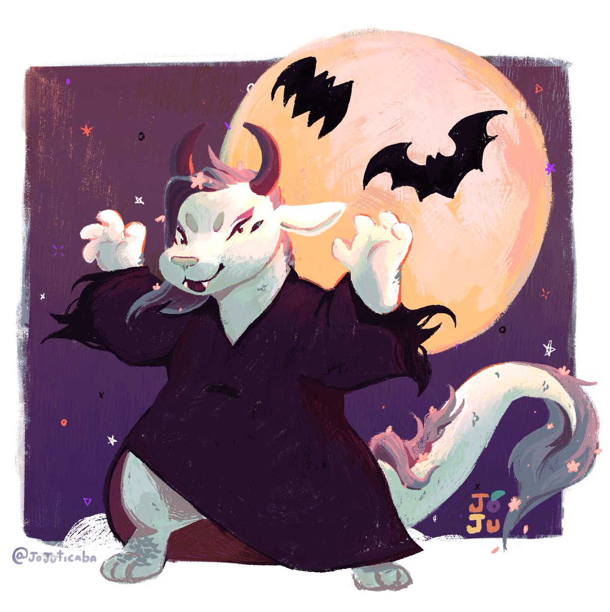 Jojuticaba's tweet photo. Halloween Commission for Glabe!  

Be careful when wandering the night, there vampires out there 🦇  

Thank you very much for commissioning! Also I'm still open for these! DM me to grab one! https://t.co/fYYqoDAeGW