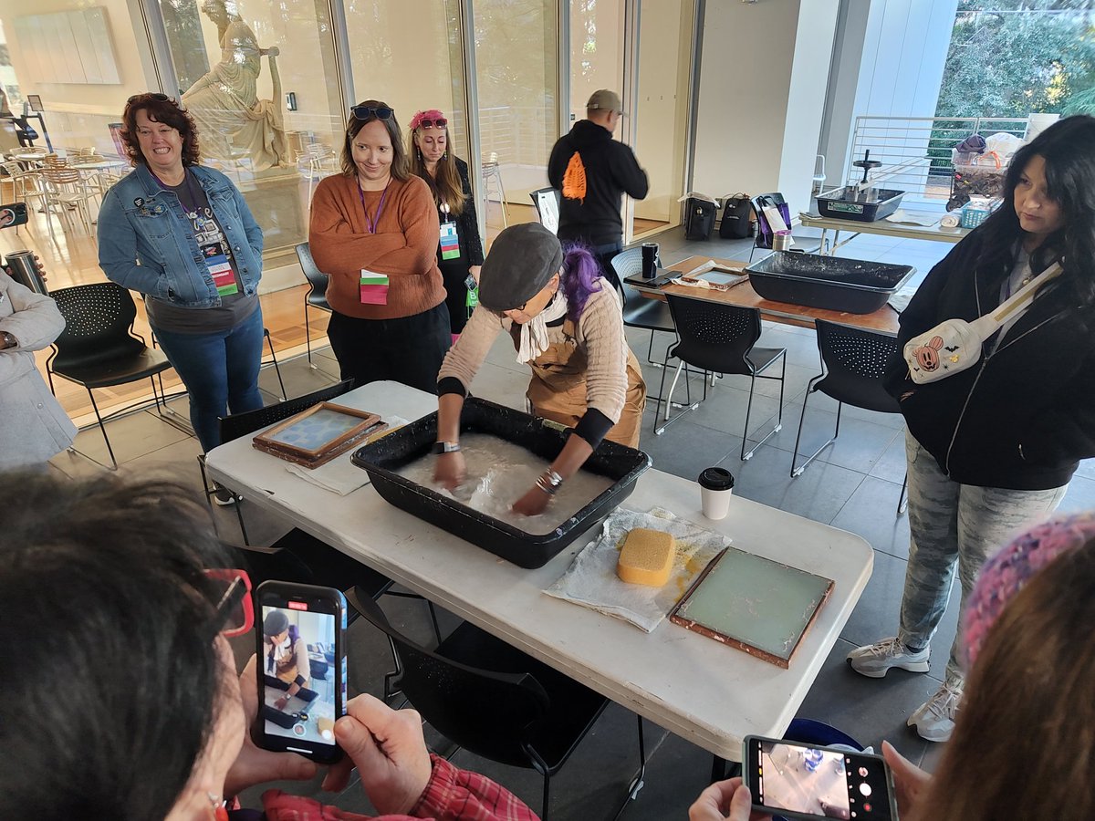 FineArtsCobb's tweet photo. Patsy Rausch is starting off day 2 of GAEA with a fascinating paper making workshop!  Great information, tips, and STEAM connections!  @CobbVisualArts #cobbartrocks #GAEAfall2024 #GAEAthrowback @GAEA_artforall https://t.co/aAiRAOMB0a