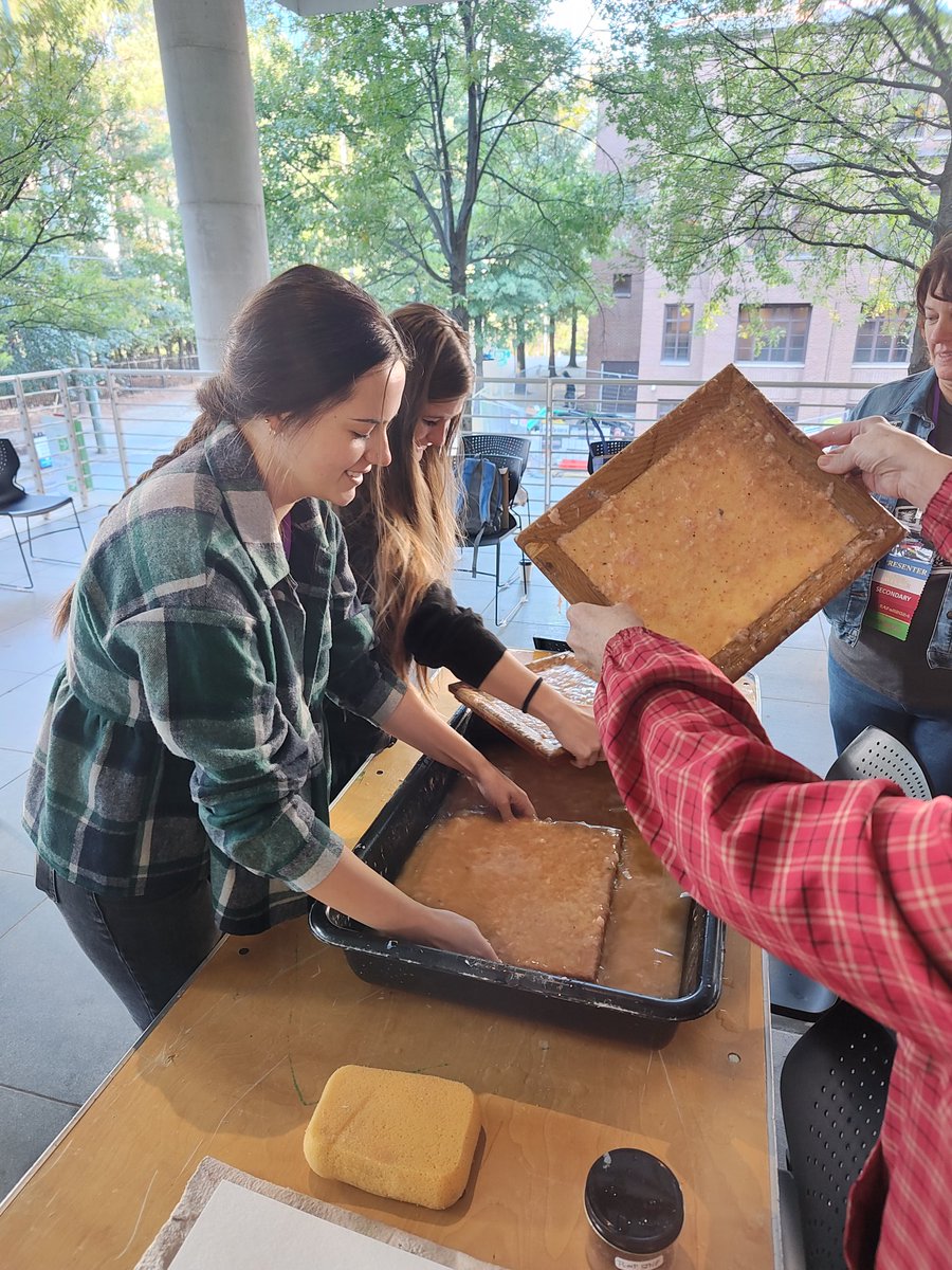 FineArtsCobb's tweet photo. Patsy Rausch is starting off day 2 of GAEA with a fascinating paper making workshop!  Great information, tips, and STEAM connections!  @CobbVisualArts #cobbartrocks #GAEAfall2024 #GAEAthrowback @GAEA_artforall https://t.co/aAiRAOMB0a