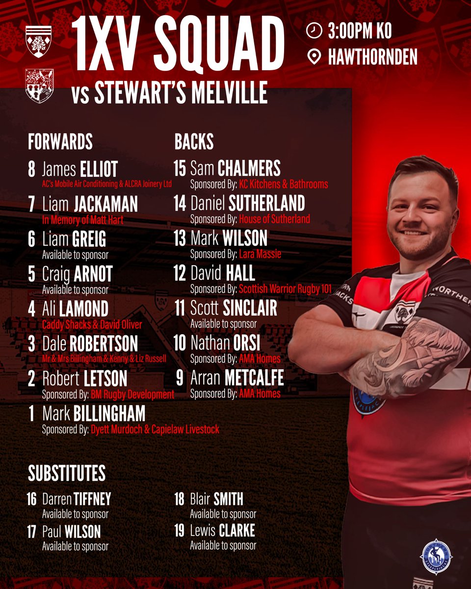LasswadeRFC's tweet photo. Your first team squad to take on Stewart's Melville tomorrow afternoon at Hawthornden.

🔴⚪️⚫️ https://t.co/StXU6EcDQg