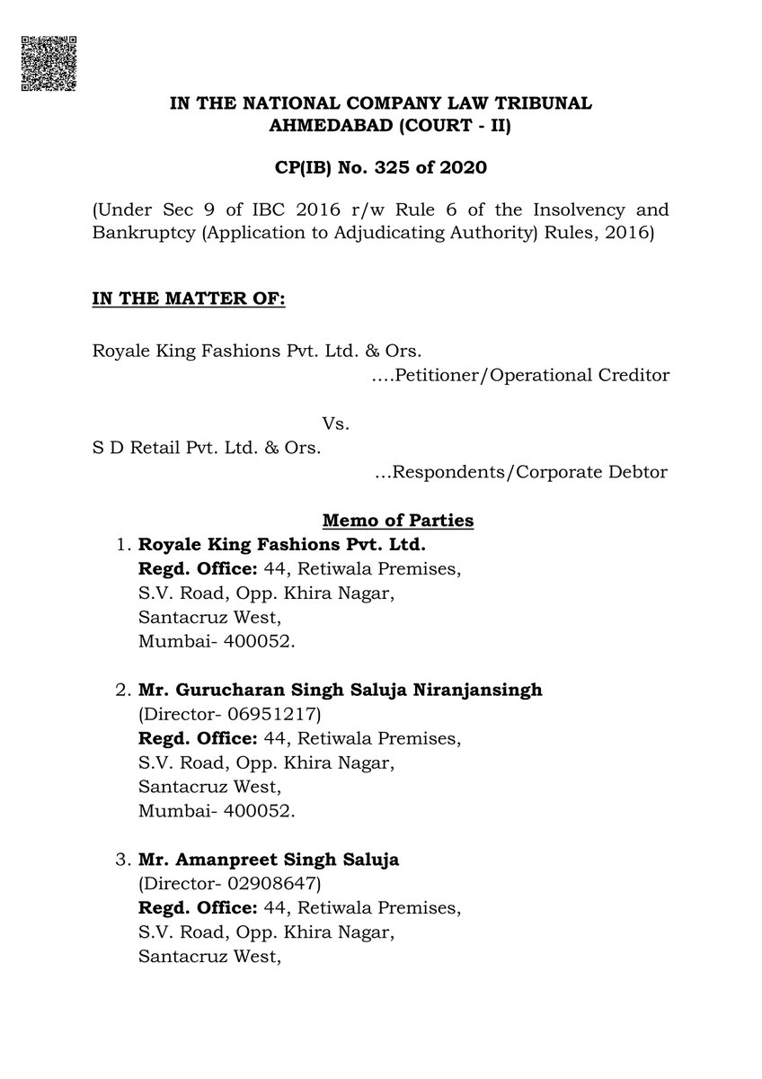 nileshkurhade's tweet photo. 📌 S D Retail Limited informed the exchange about the 'Order passed by NCLT Ahmedabad Court-2 Rejecting the Application filed by Royale King Fashions Private Limited against S D RETAIL LIMITED'. The order was delivered on 17/10/2024. #SME #SDREAMS ⚖️📅 https://t.co/L0zOVXEyeJ