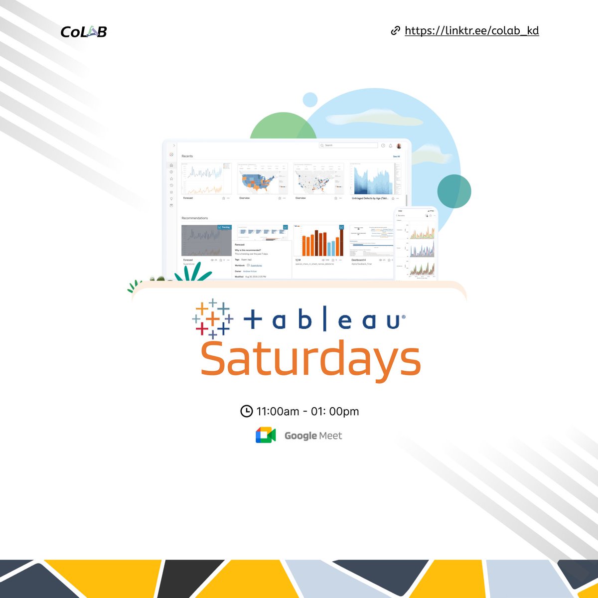 CoLab_kd's tweet photo. Exciting news! Due to local government elections, our first virtual #TableauSaturdays session is happening. Learn data visualization from your home as we dive into Tableau. Don’t miss out on this virtual edition.
Register here: https://t.co/AaPIqFxq6p
 #LearnTableau #DataViz https://t.co/O1t6Y9OExs