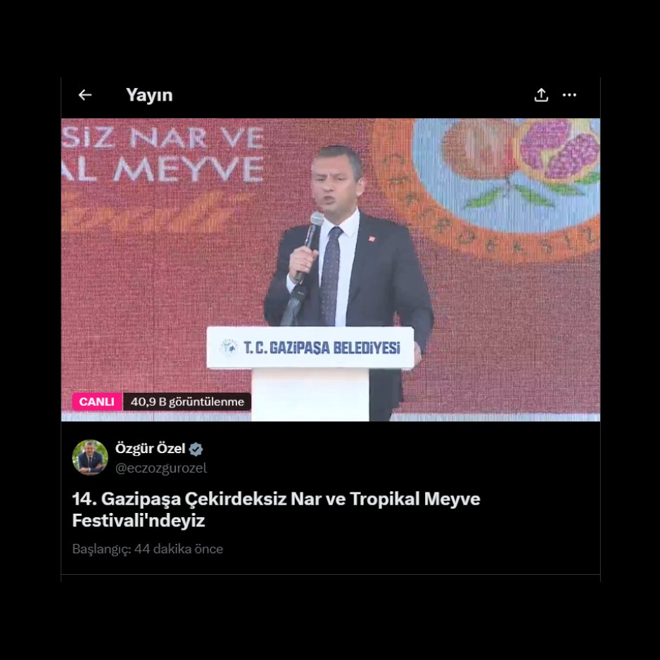 bpthaber's tweet photo. Özgür Özel, Çekirdeksiz Nar ve Tropikal Meyve Festivali'ne katıldı.

40 binden fazla insan canlı olarak seyrediyor. https://t.co/xJYRhYDBoQ
